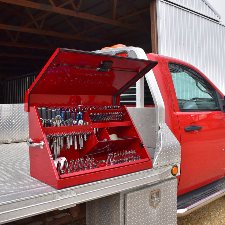 30 x 15 in. Steel Triangle Toolbox in Metallic Red