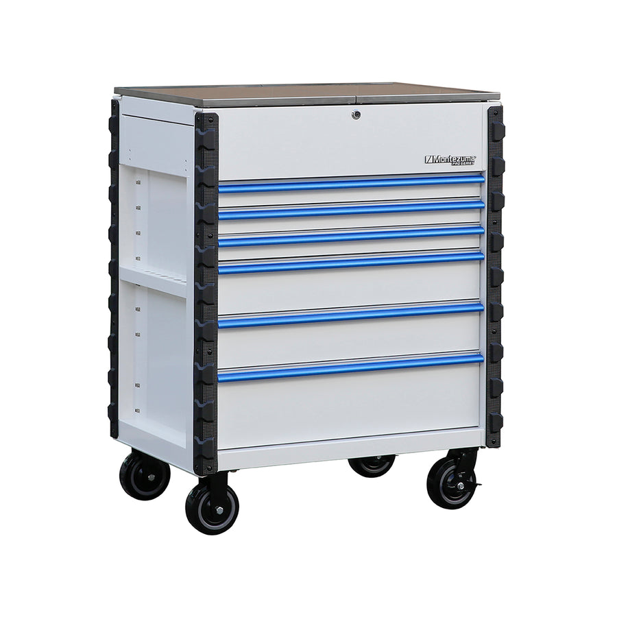 Pro Series 36" Mechanics Cart in Gloss White, Blue Trim