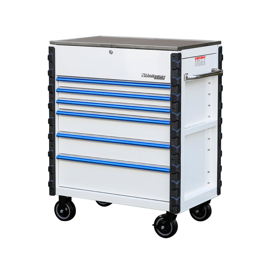 Pro Series 36" Mechanics Cart in Gloss White, Blue Trim