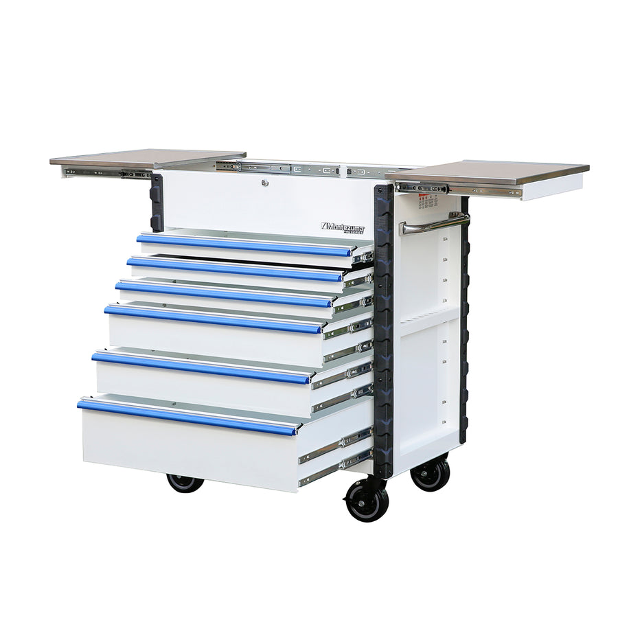 Pro Series 36" Mechanics Cart in Gloss White, Blue Trim