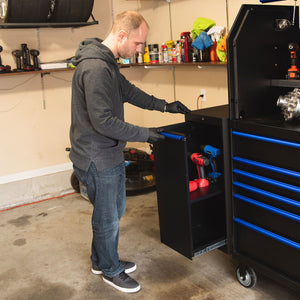 Tool box store with power drawer