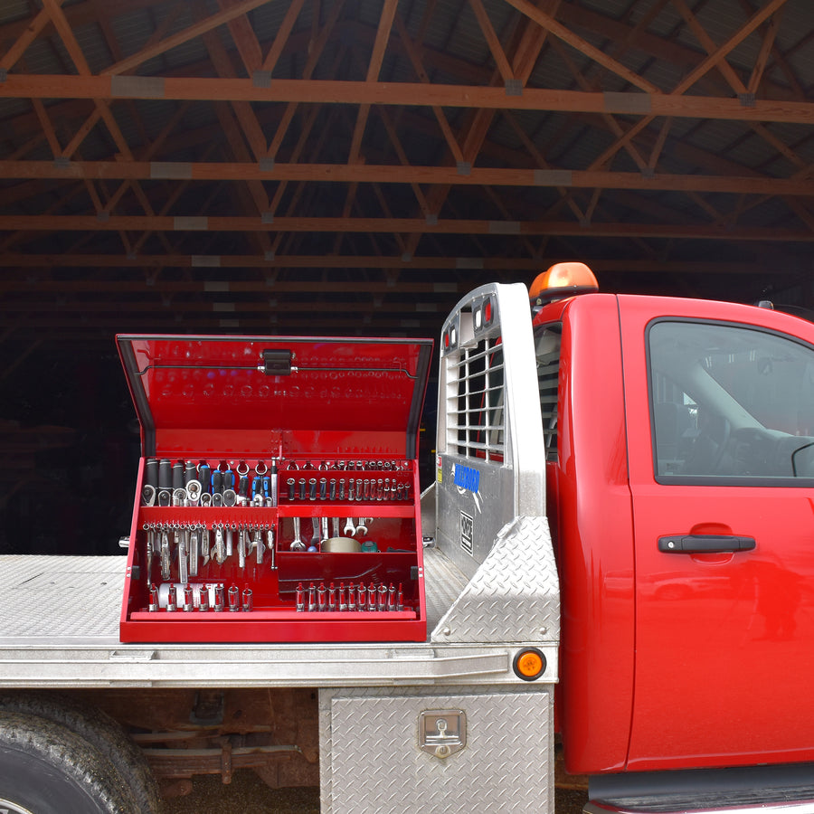 30 x 15 in. Steel Triangle Toolbox in Metallic Red